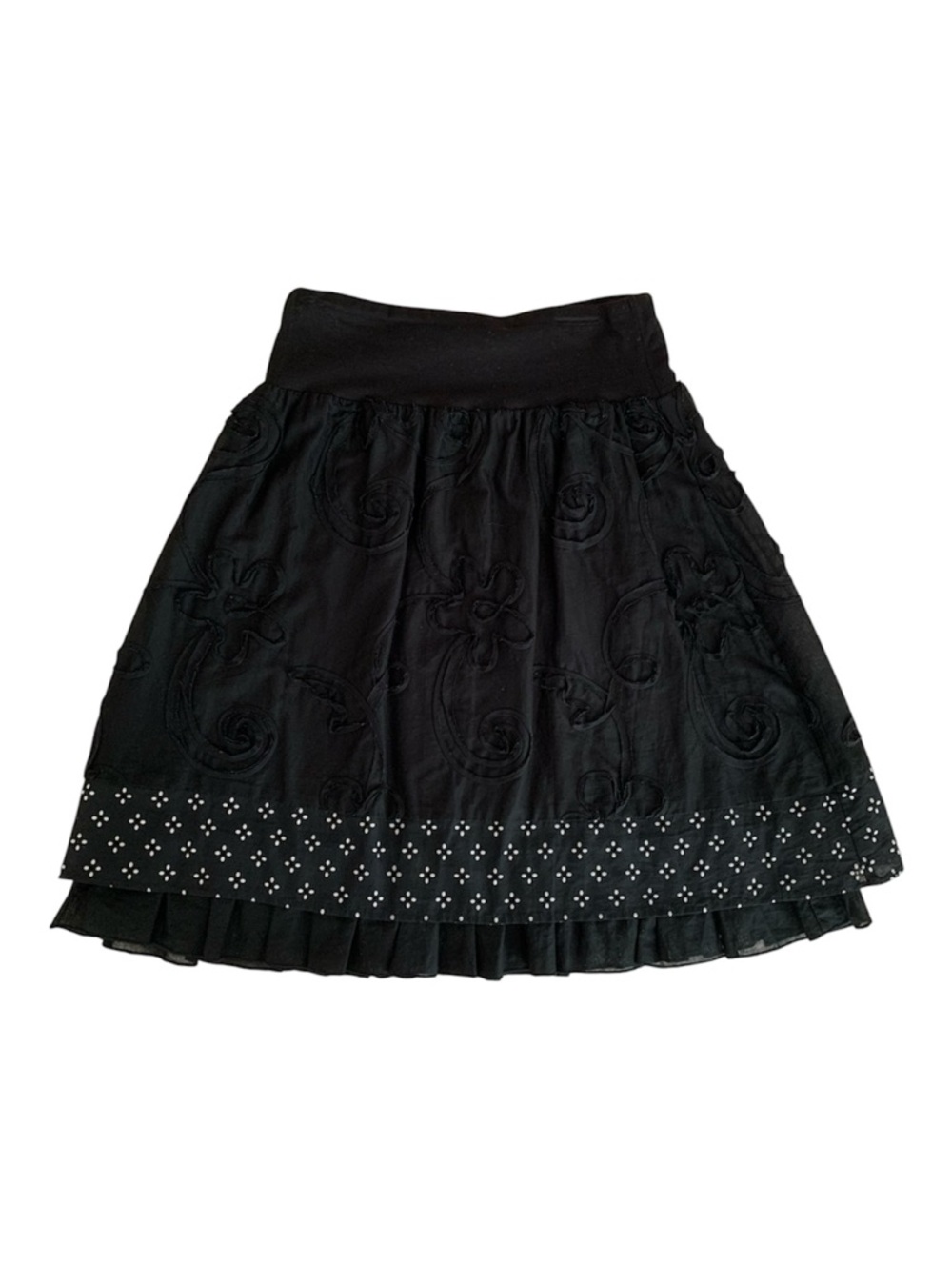 Joe B Skirt Women’s Size XS Black White A-Line Textured Swirls Ruffles